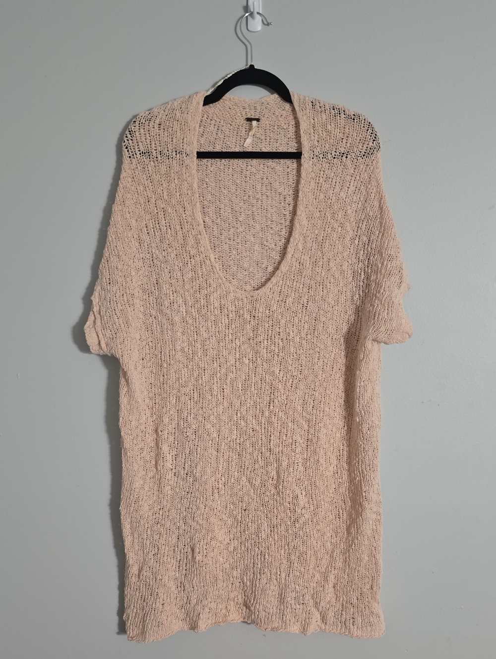 Free People Blush Open-Knit V-Neck Sweater